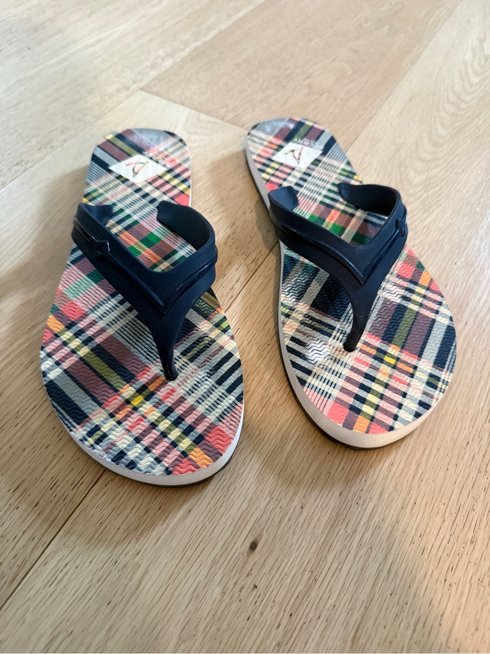 Sperry Navy Strap Plaid Footbed Sandals